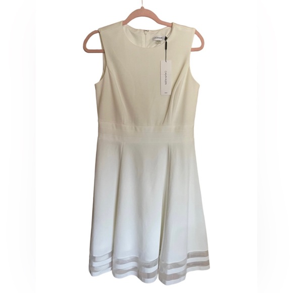 Sleeveless Round Neck Mesh Stripe Skirt Solid Fit and Flare Dress - Picture 6 of 9